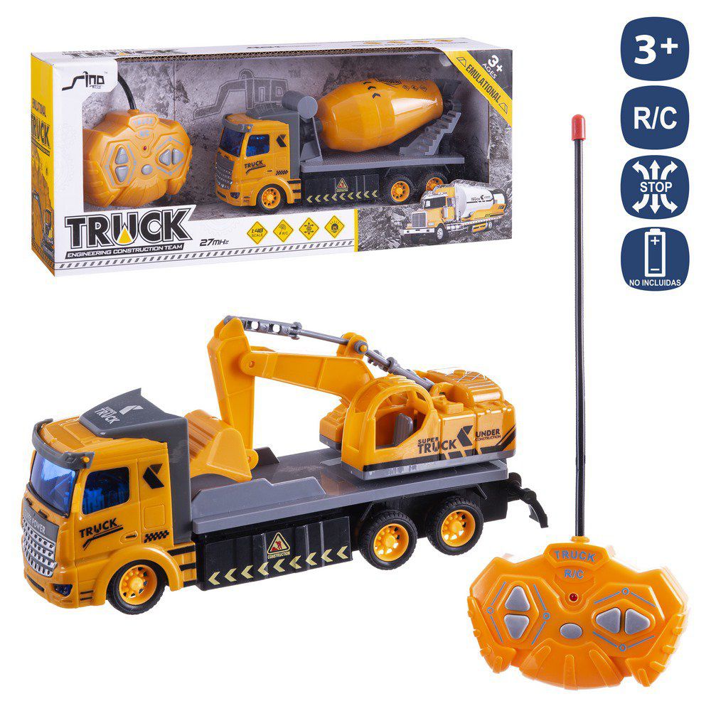 R/CAMIÓN OBRAS PÚBLICAS 7 F 2/M 20 CM OBRAS PUBLICAS. CON LUZ. MANDO BOTON PILAS 2XAA Y MANDO COCHE 3XAA NO INCL. CAJA VENTANA DE 35X14 CM.