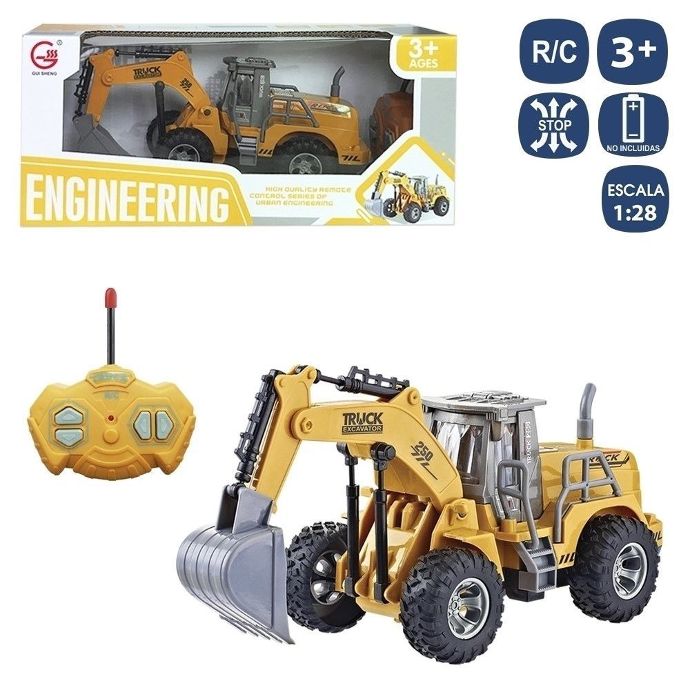 R/C 7 F RETRO EXCAVADORA 22,50 X 8,80 X 10 CM FUNCIONA CON PILAS 5XAA (NO INCLUIDAS). CAJA VENTANA DE 31X10,5X14 CM.
