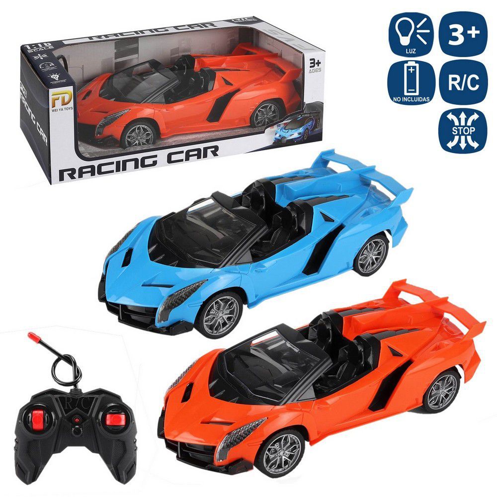 R/C 7 F. COCHE RACING 2/C 27 X 11,50 X 7,50 CM CON LUZ. FUNCIONA CON PILAS. COCHE 4XAA ( NO INCLUDIAS) MANDO 2XAA ( NO INCLUIDAS) -CAJA VENTANA 33X14X11 CM
