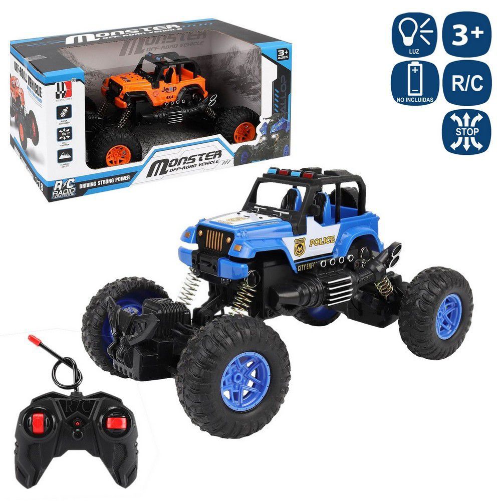 R/C 7 F. PICK UP MONSTER 2/C 23,50 X 13 X 12,50 CM CON LUZ. FUNCIONA CON PILAS. COCHE 4XAA ( NO INCLUDIAS) MANDO 2XAA ( NO INCLUIDAS) -CAJA VENTANA 30X14X15 CM