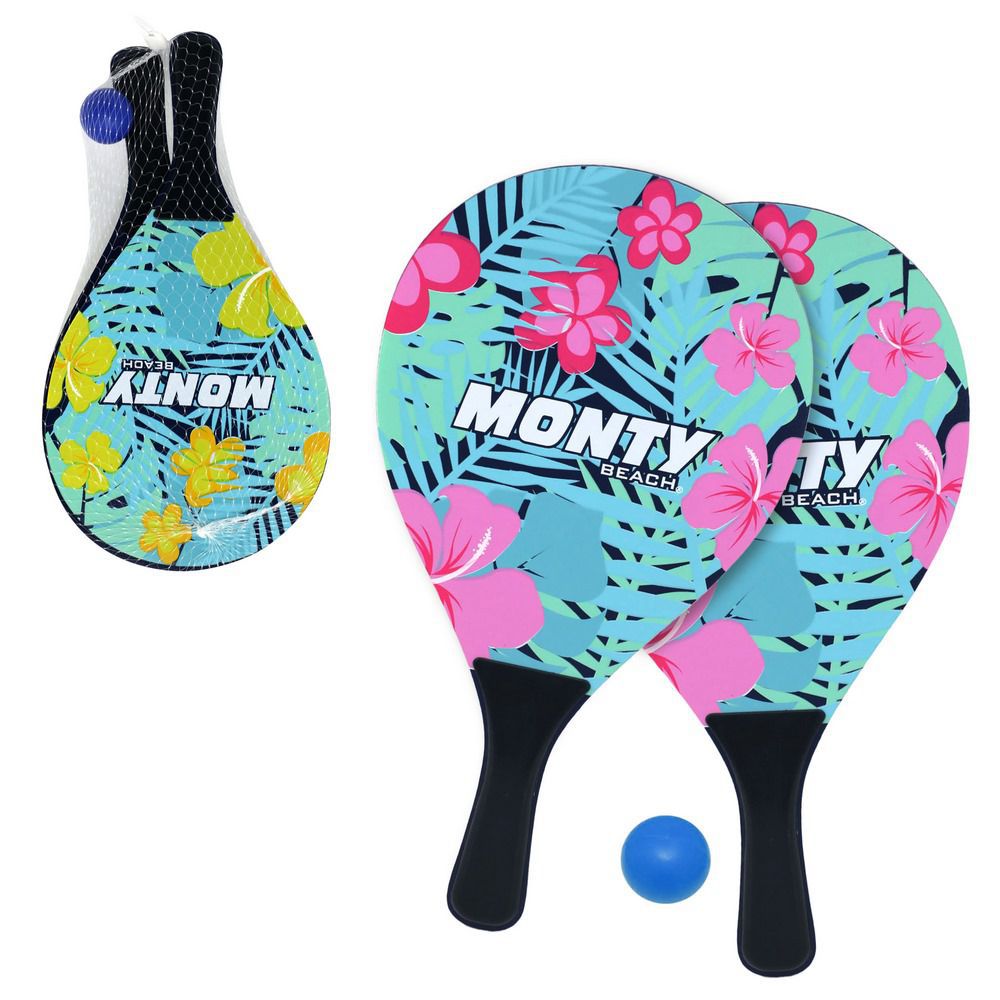 S/2 PALAS Y PELOTA MADERA JUNGLE 2/C 39 X 21 X 0,07 CM PRESENTADO EN BOLSA CON RED