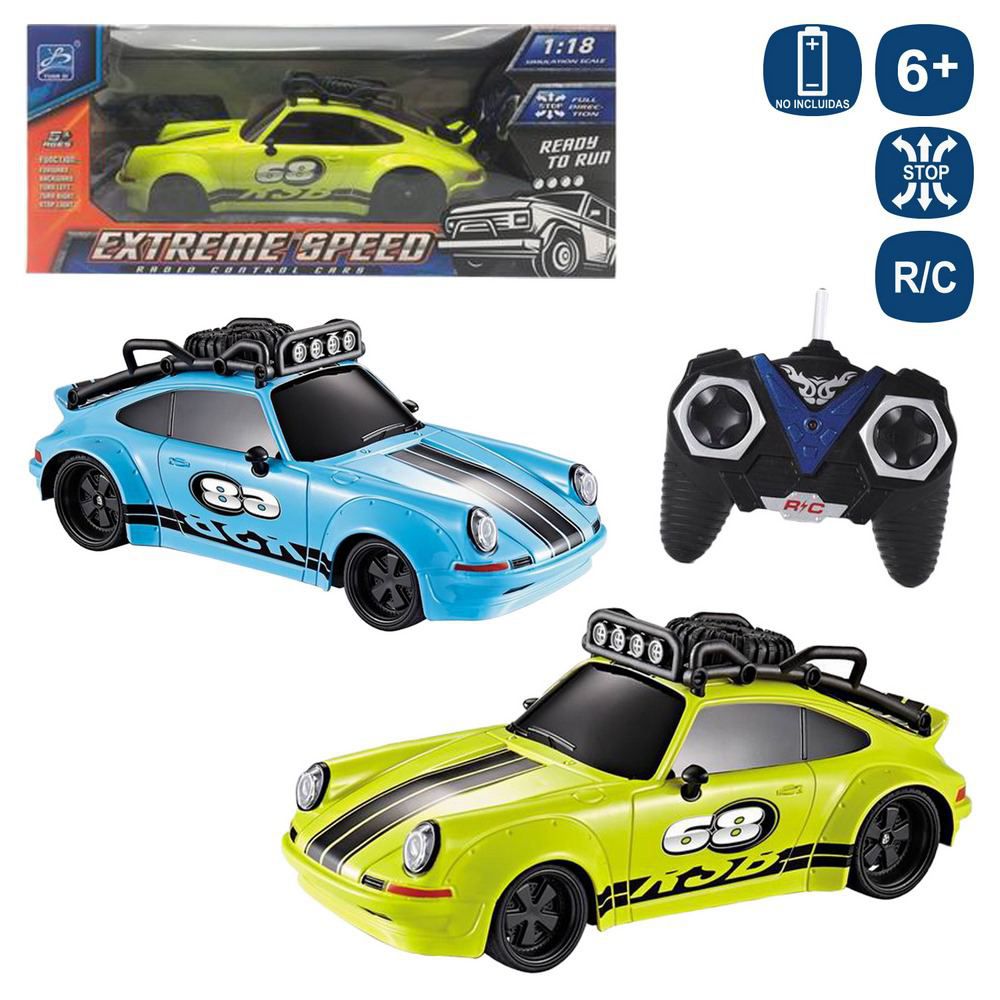 R/C 7 F COCHE EXTREME SPEED 2/C 24 CM FUNCIONA CON PILAS,COCHE 3XAA + MANDO 2XAA NO INCLUIDAS - CAJA VENTANA 33X14 CM