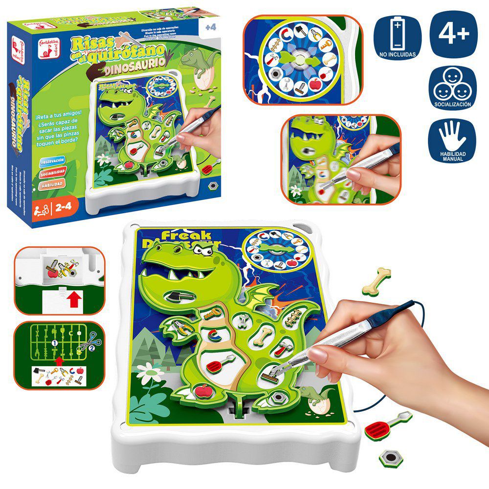 JUEGO DOCTOR DINO ELÉCTRICO 18 X 3,50 X 25 CM VIBRA CUANDO NO OPERAS BIEN -FUNCIONA CON PILAS 3XAAA NO INCLUIDAS- CAJA IMPRESA 30X26 CM