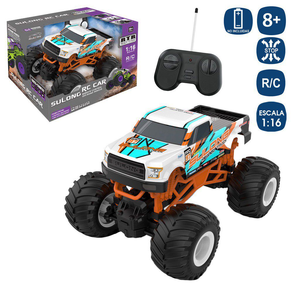 R/C 7F COCHE DAYTONA PICK UP 23,50 X 18,06 X 14,90 CM ESCALA 1:16- FUNCIONA CON PILAS COCHE 3XAA - MANDO 2XAA NO INCLUIDAS- CAJA ABIERTA 27X20 CM