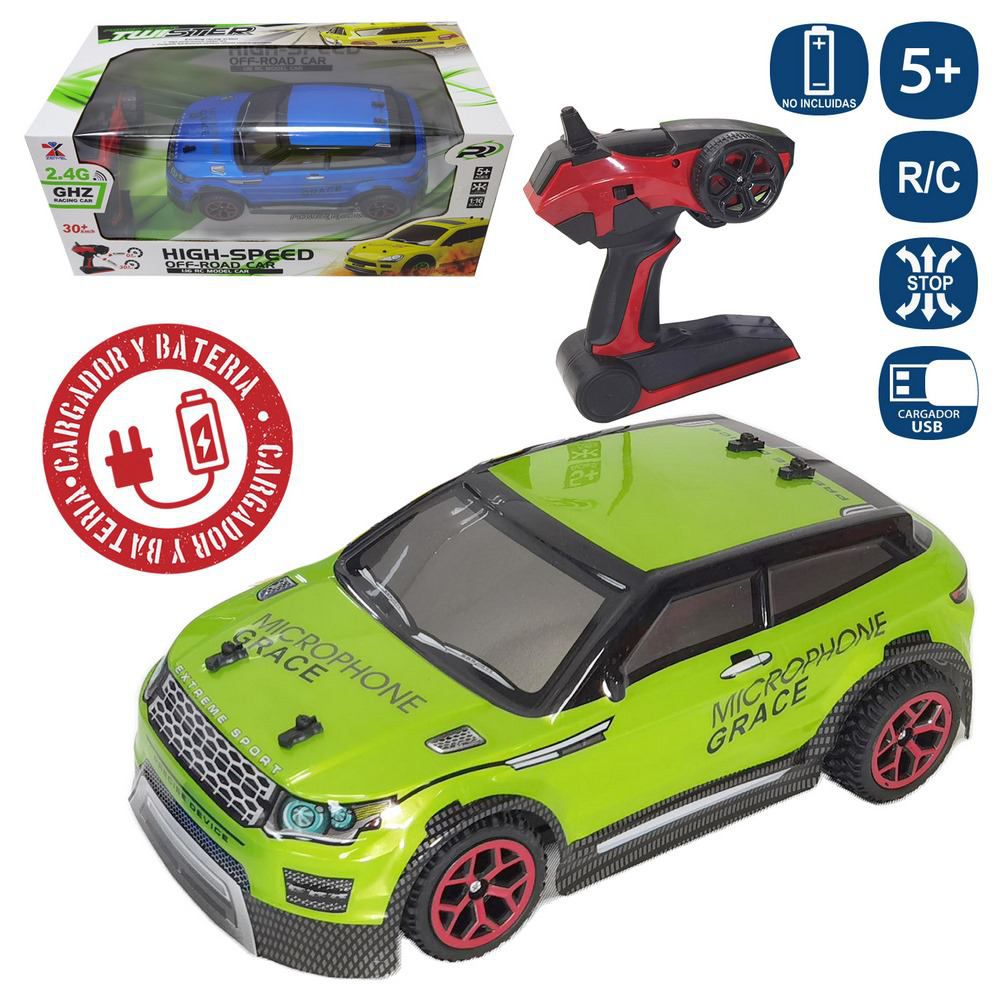R/C C+B 7F COCHE RALLY ALTA VELOCIDA 2/M 27 CM ALTA VELOCIDAD MANDO PISTOLA- FUNCIONA CON PILAS BATERIA 6.V INCLUIDA CARGA USB, MANDO 2AA NO INCLUIDAS -CAJA VENTANA 44X19 CM