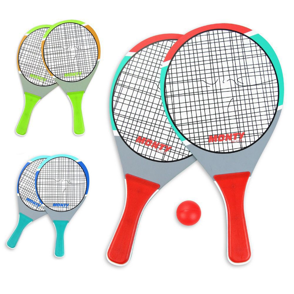 S/2 PALAS Y PELOTA MADERA 3/C RAQUET 21 X 39 X 0,07 CM PRESENTADO EN RED