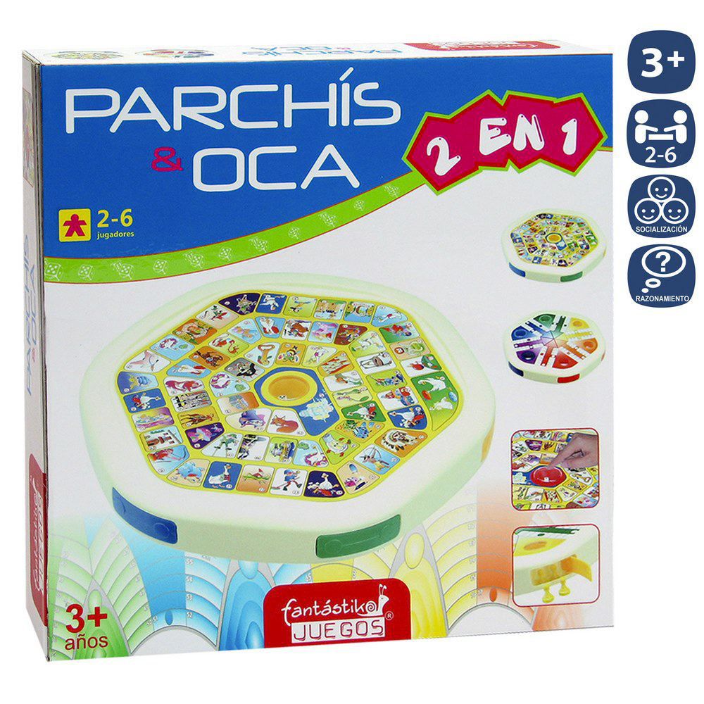 PARCHÍS/OCA DADO AUTOMÁTICO 6 JUGADORES CAJA DE 37 X 35 CM.