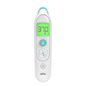 Termómetro braun bst200we con sensor remoto blanco frente botones