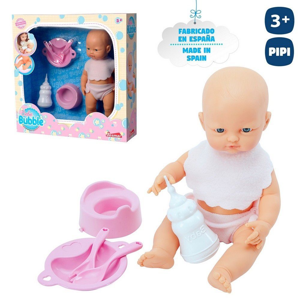BEBÉ BABY BUBBLE- PIPÍ COMIDITAS 35 CM TOMA BIBERON Y HACE PIPI - ACCESORIOS COMIDAS- FUNCIONA SIN PILAS CAJA IMPRESA 40X40CM