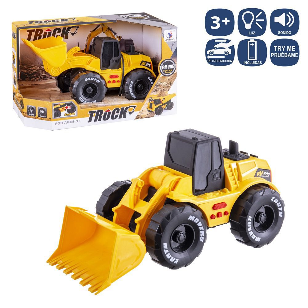 EXCAVADORA FRICCIÓN LUZ Y SONIDO 26 CM EXCAVADORA. FUNCION PRUEBAME. PILAS 3XAG13 INCLUIDAS. CAJA ABIERTA DE 29X18 CM.