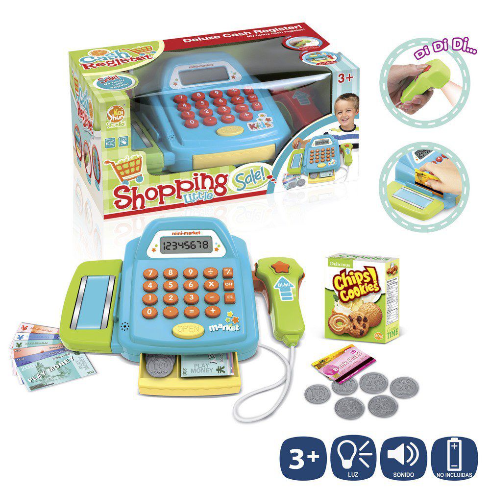 MÁQUINA REGISTRADORA CON CALCULADORA 16 CM Y SCANNER. PILAS 2XAA NO INCL CAJA VENTANA DE 27,5X12,5.