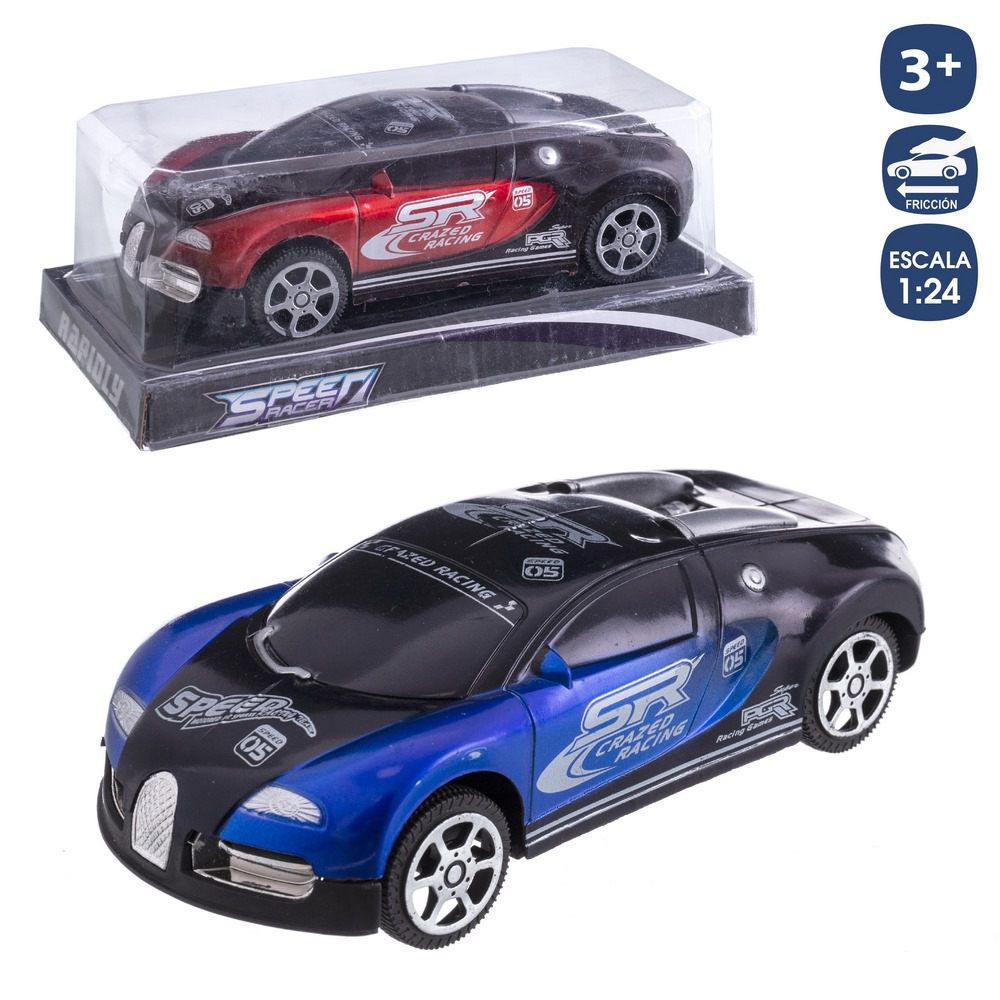 COCHE DEPORTIVO FRICCIÓN 2/C 17 CM ESCALA 1:24 BURBUJA 20X8 CM.