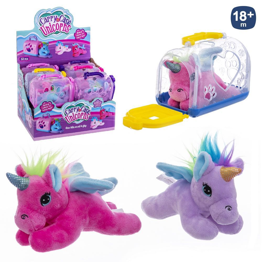 JAULA UNICORNIO PELUCHE 4/C 15 X 11 CM HANTAG. CAJA EXPOSITORA 12 PZAS.