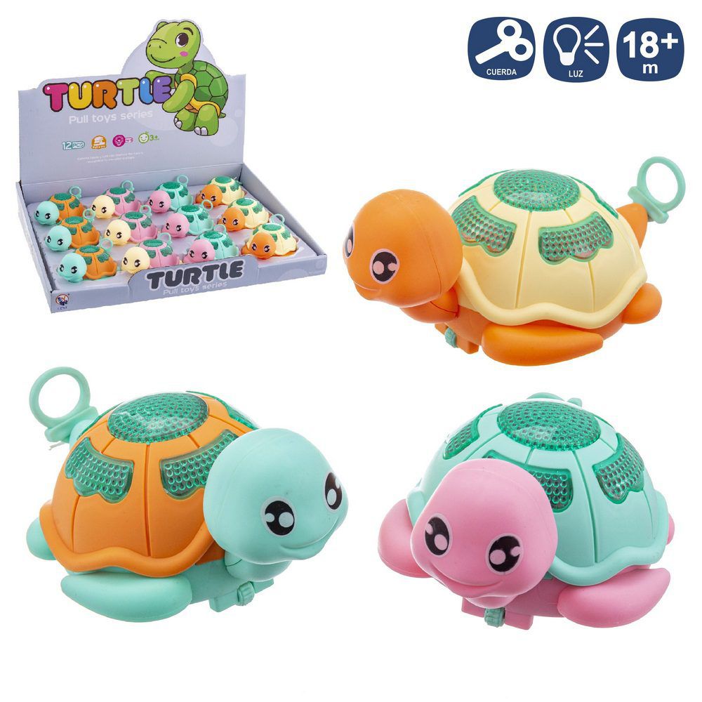 TORTUGA CON LUZ 4/C 12 X 9 CM A CUERDA CON LUZ. HANTAG. CAJA EXPOSITORA 12 PZAS.