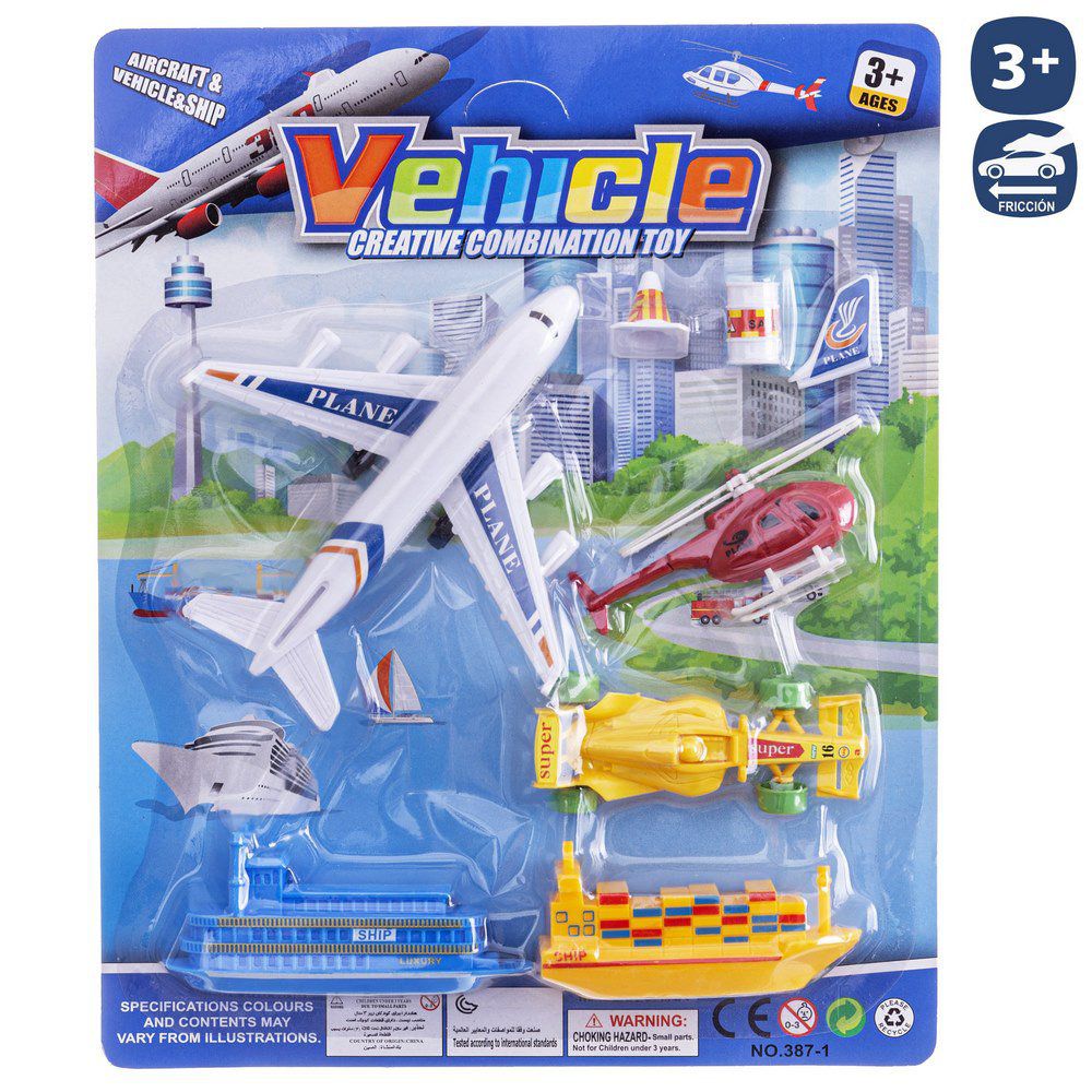 S/7 AEROPUERTO CON AVIÓN FRICCIÓN 15 X 14 CM CON VEHICULOS Y ACCESORIOS. BLISTER 25X31 CM.