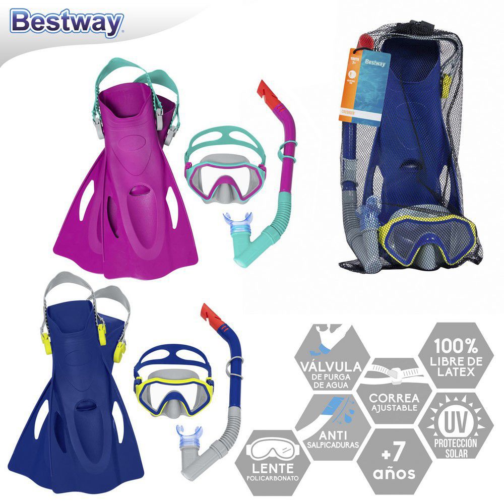 GAFAS TUBO Y ALETA JUNIOR 7-14 AÑOS 2/C INCLUYE BOLSA PVC TRANSPORTE