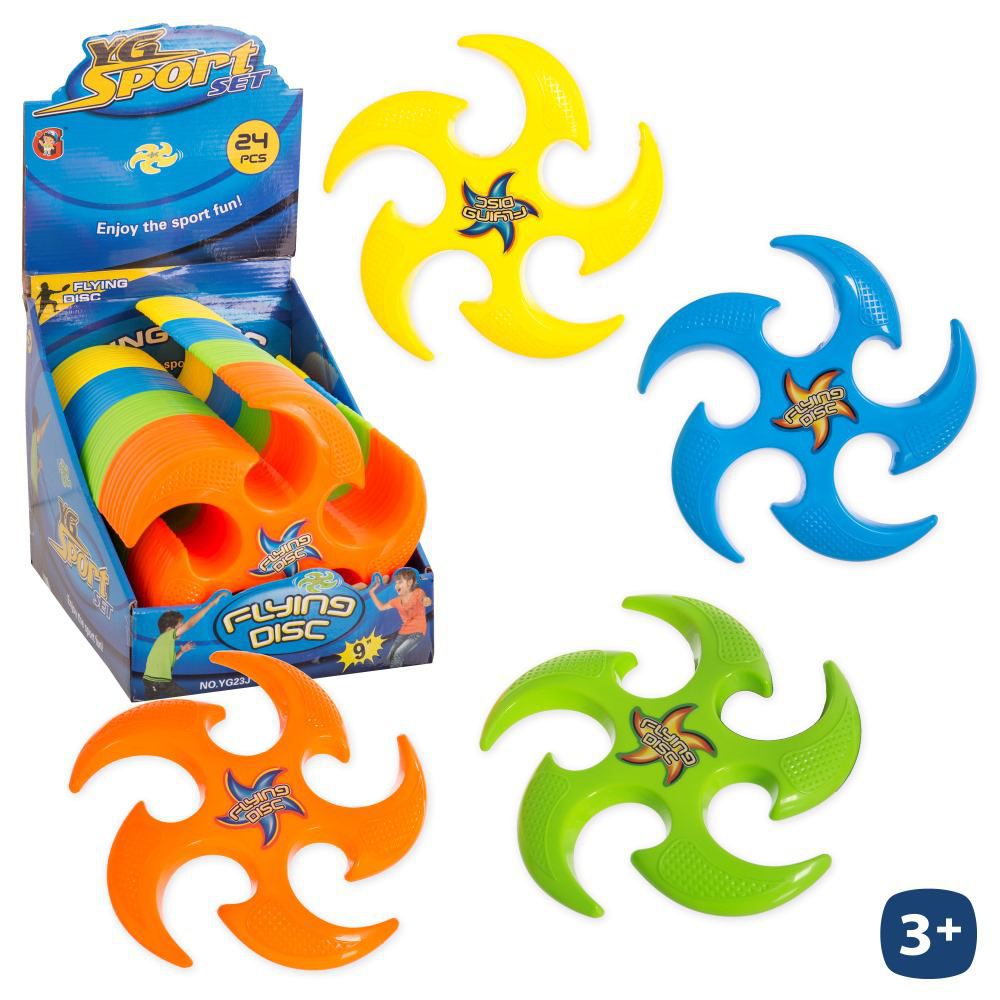 DISCO VOLADOR ASPAS 4/C 22 CM HANGTAG. CAJA EXPOSITORA 36 PZAS.
