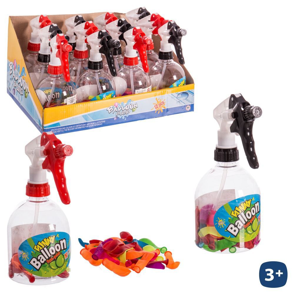 S/50 GLOBO AGUA CON PISTOLA SPRAY INCLUYE PISTOLA SPRAY. HANTAG. CAJA EXPOSITORA 12 PZAS.