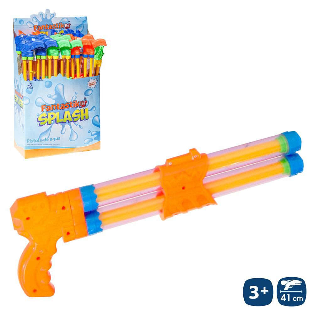 PISTOLA DE AGUA DOS CAÑONES AIRE 3/C 41 CM CAJA EXPOSITORA 24 UDS.
