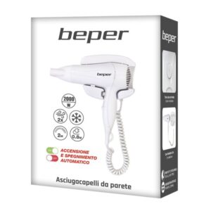 Secador de pelo BEPER 40.490 Color Blanco, de Pared, 2000W, 2 Velocidades