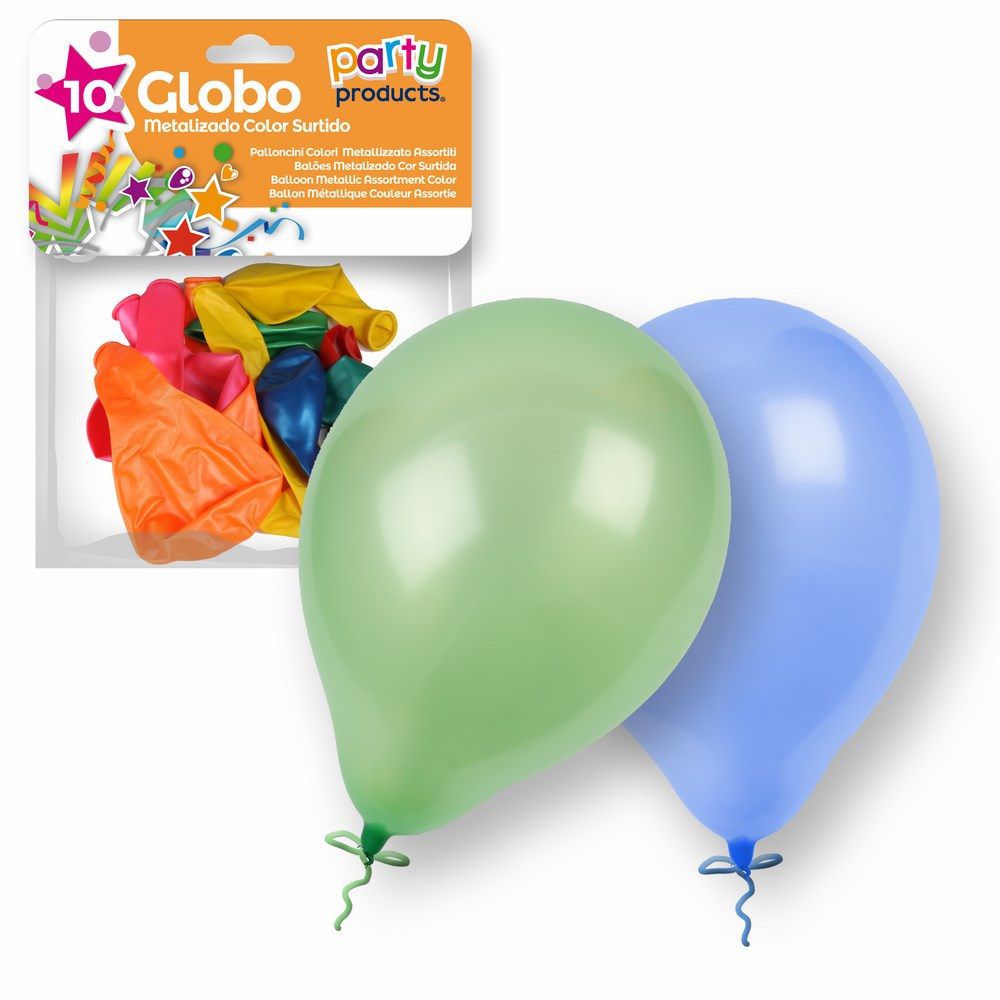 S/10 GLOBO COLOR METALIZADO SURT. 23 CM S/10 GLOBO COLOR METALIZADO SURTIDO