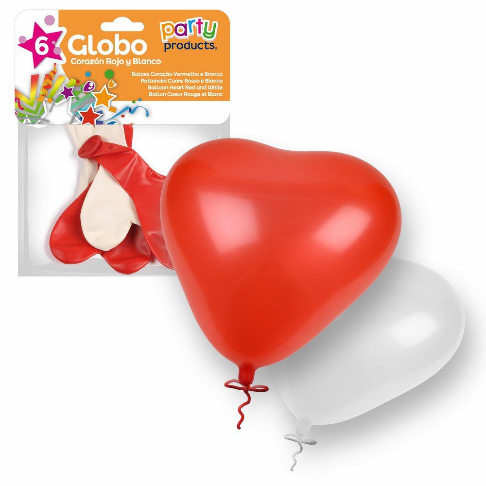 S/6 GLOBO CORAZÓN ROJO Y BLANCO 25 CM