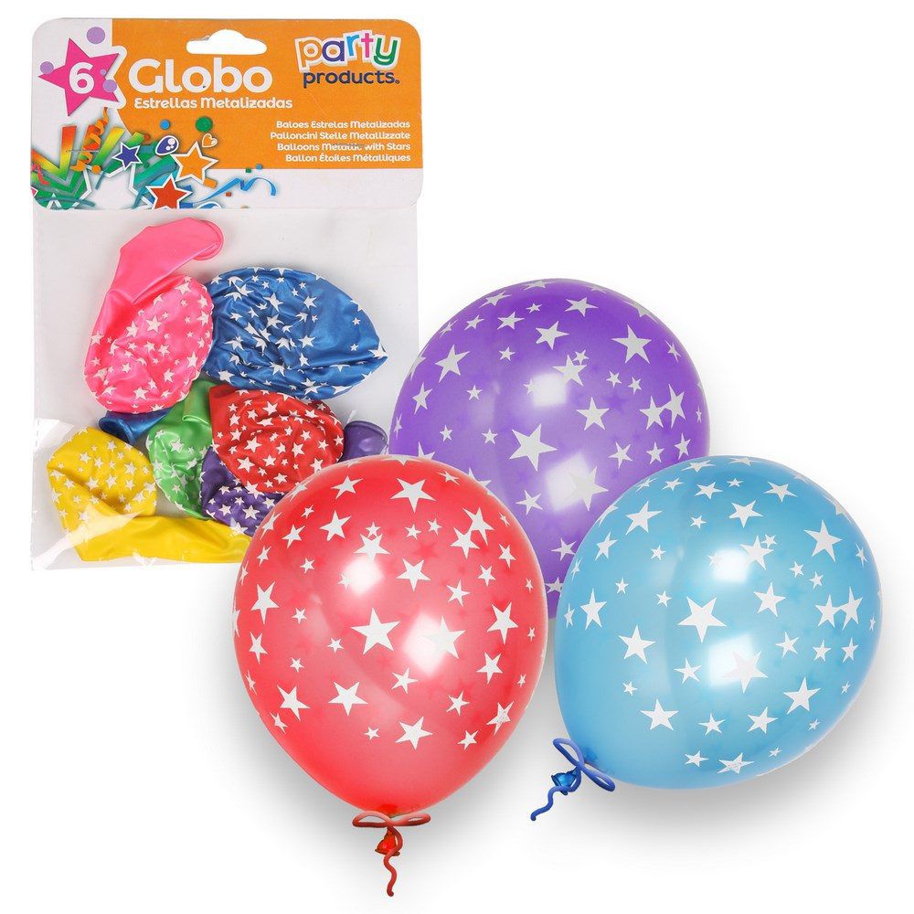 S/6 GLOBO ESTRELLAS METALIZADAS 23 CM