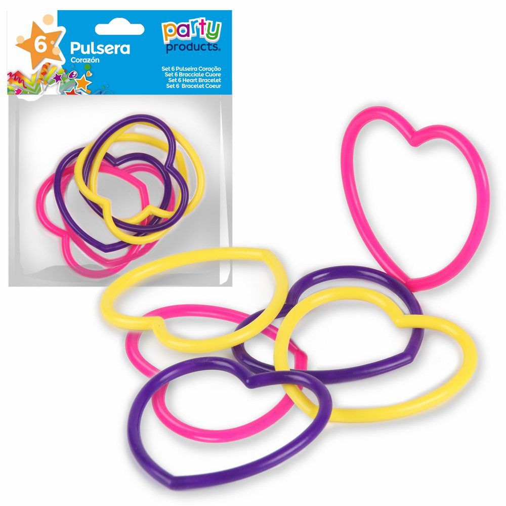 S/6 PULSERA CORAZÓN S/6 PULSERA CORAZÓN COLORES SURTIDOS: ROSA, AMARILLO, MORADO Y VERDE.