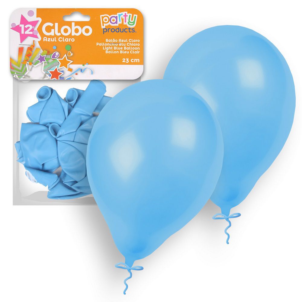 S/12 GLOBO AZUL CLARO 23 CM