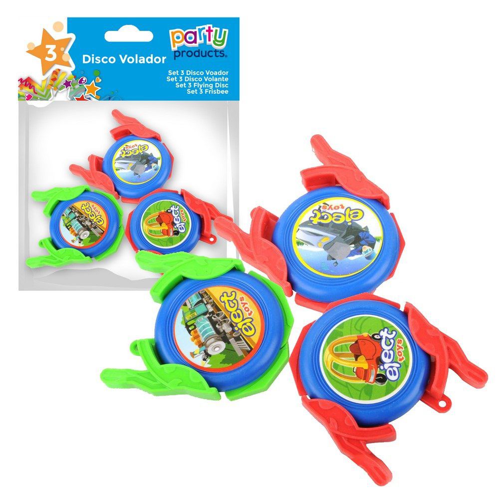 S/3 DISCO VOLADOR S/3 DISCO VOLADOR SET DE 3 DISCOS VOLADORES CON LANZADOR Y DISCO EN DIBUJOS SURTIDOS Y MULTICOLOR