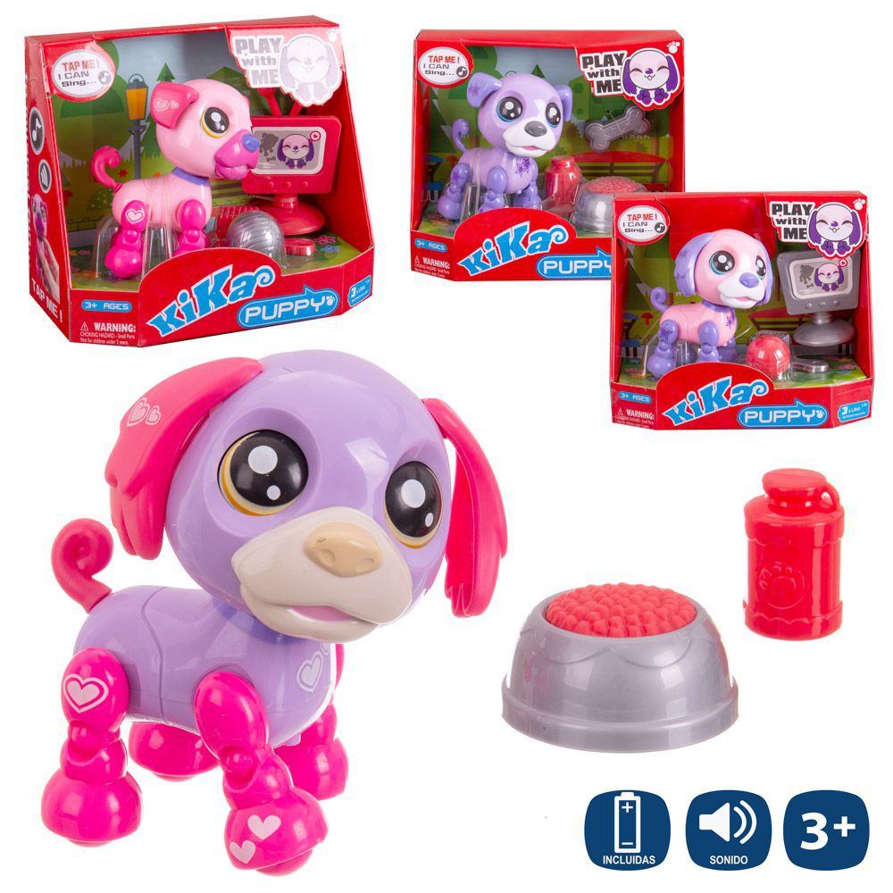 MASCOTA PERRO INTERACTIVA 4/C KIKA PUPY 10 X 7,50 X 10 CM CONTROL TACTIL CON SONIDOS- FUNCIONA CON PILAS 3 AG13 INCLUIDAS FUNCION PRUEBAME- CAJA ABIERTA 18X10X15 CM