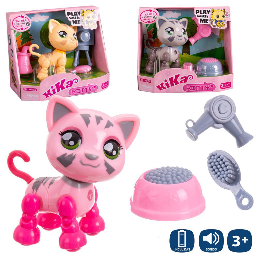 MASCOTA GATO INTERACTIVA 3/C KIKA KITY 10 X 7,50 X 11 CM CONTROL TACTIL CON SONIDOS- FUNCIONA CON PILAS 3 AG13 INCLUIDAS FUNCION PRUEBAME- CAJA ABIERTA 18X10X15 CM