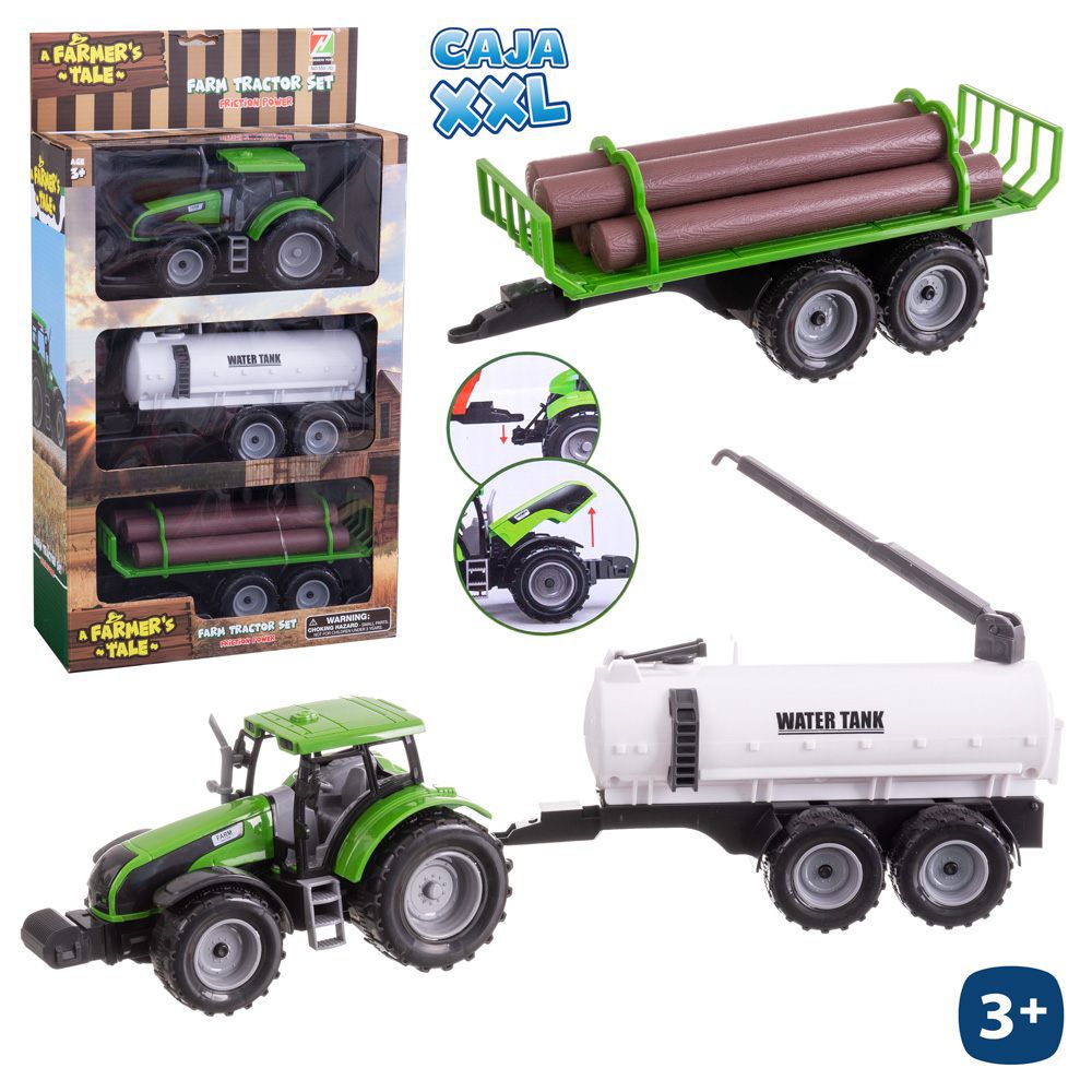 TRACTOR CON 2 REMOLQUES FARMER TALE BLISTER CAJA VENTANA TRIPLE 26X11X46 CM.