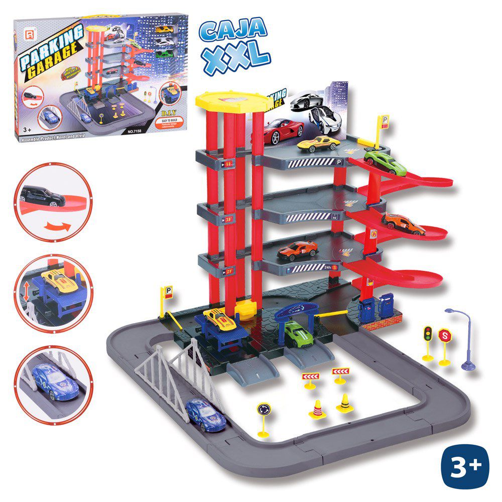 GARAJE 4 NIVELES + 3 COCHES METAL CAJA VENTANA DE 53X8X35 CM