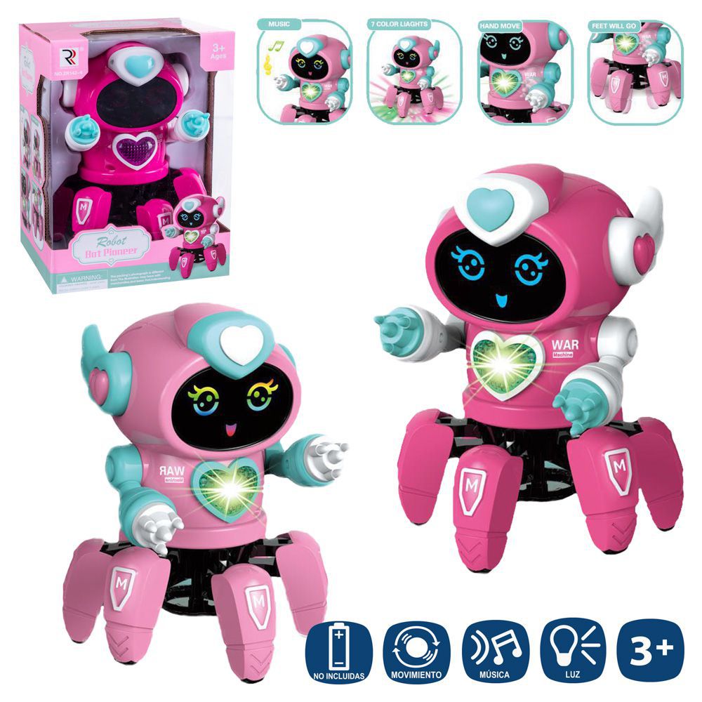 ROBOT PULPO 2/C ANDA LUZ Y SONIDO 14 X 14 X 18,50 CM FUNCIONA CON PILAS 3XAA (NO INCLUIDAS) -CAJA VENTANA 15X13 X21 CM