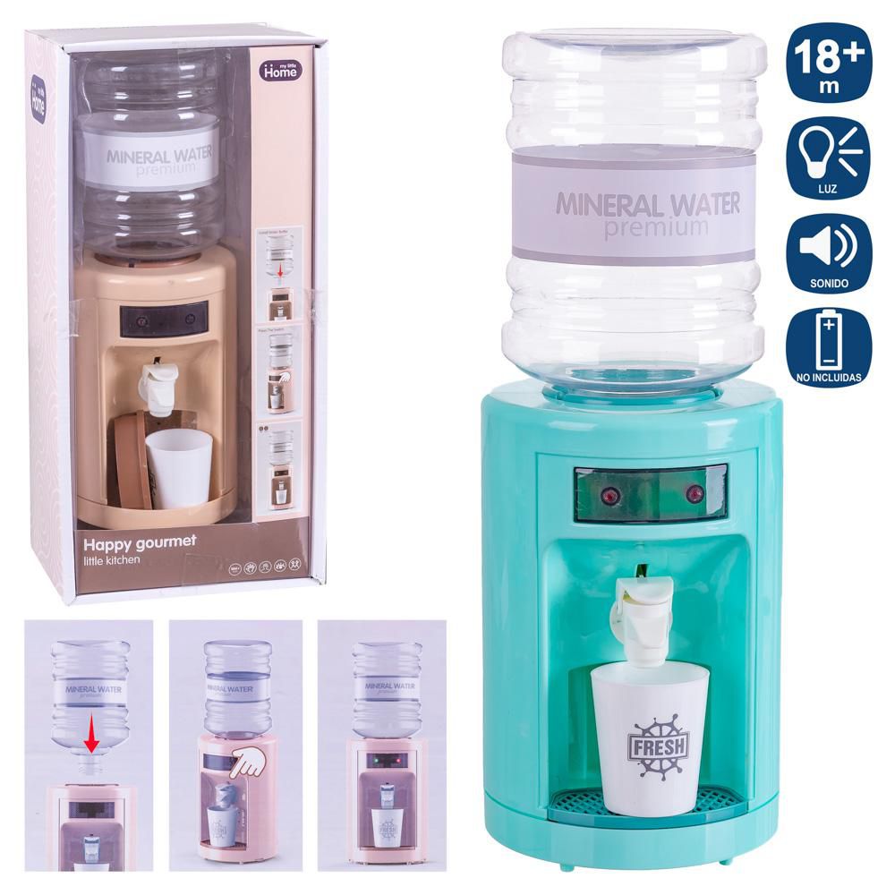 DISPENSADOR AGUA, LUZ Y SONIDO 2/C GOURM 11,20 X 30,20 CM CAJA VENTANA DE 16,5X12X35 CM. FUNCIONA CON PILAS 3XAA (NO INCLUIDAS)