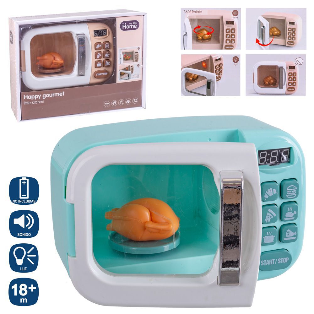 MICROONDAS, LUZ Y SONIDO 2/C GOURMET 20,40 X 13,50 CM CAJA VENTANA DE 28X12X21 CM. FUNCIONA CON PILAS 2XAA (NO INCLUIDAS)