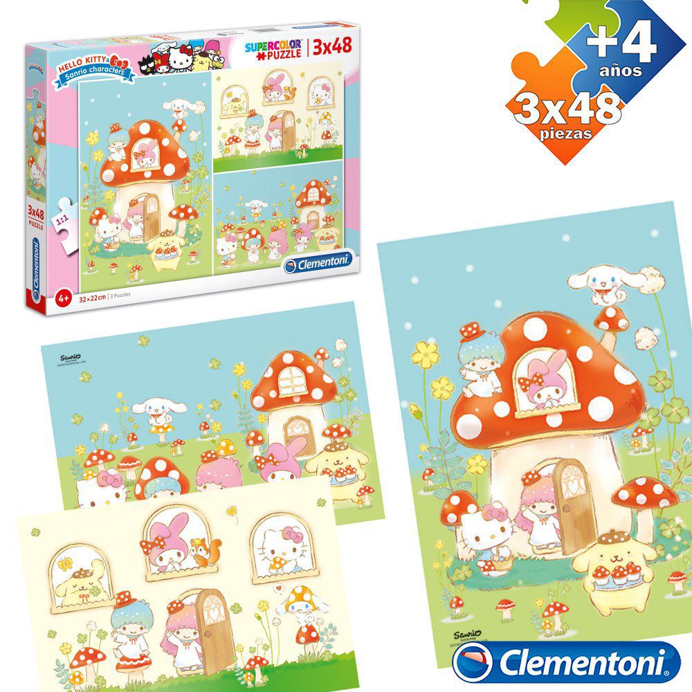 S/3 PUZZLE 3X48 PCS HELLO KITTY APTO + 4 AÑOS - CAJA IMPRESA