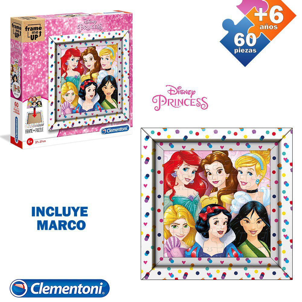 PUZZLE 60 PCS MARCO PRINCESAS INCLUYE MARCO PARA EMARCAR PUZLE - CAJA IMPRESA