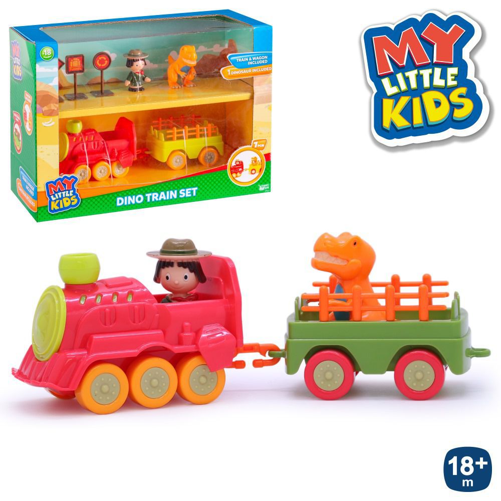 TREN + VAGÓN DINO MY LITTLE KIDS 30 X 13,50 X 25 CM INCLUYE 2 FIGURAS- APTO NIÑOS + 18 MESES - CAJA VENTNA DOBLE