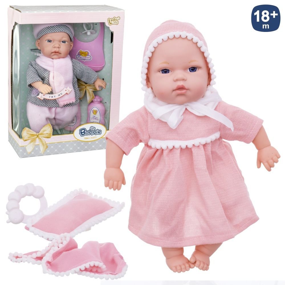 BEBÉ BONNIE 12 SONIDOS 2/C 31 CM FUNCIÓN PRUEBAME ( PILAS INCLUIDAS) CUERPO BLANDO , CAJA VENTANA 25X11X34 CM