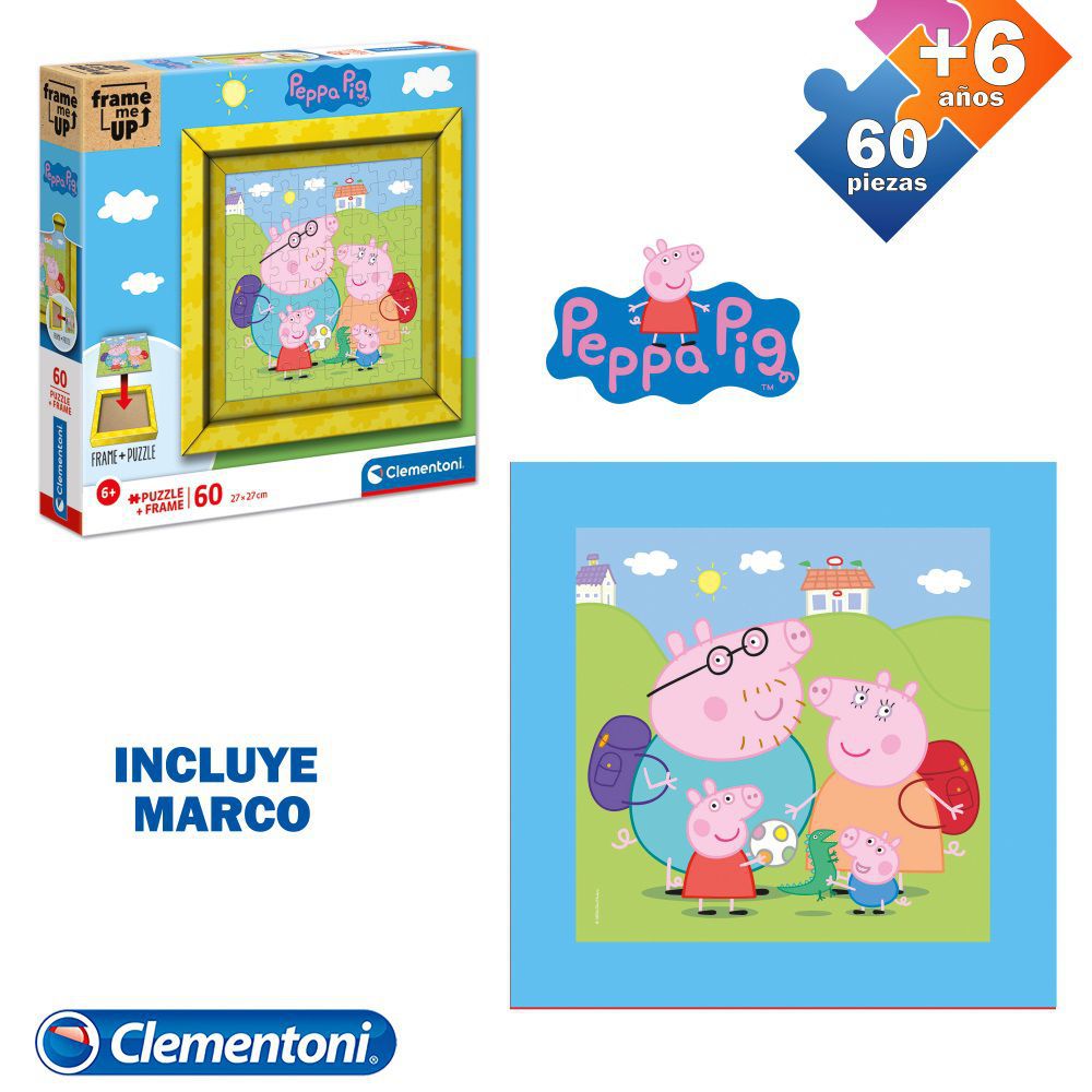 PUZZLE 60 PCS MARCO PEPPA PIG INCLUYE MARCO PARA EMARCAR PUZLE - CAJA IMPRESA