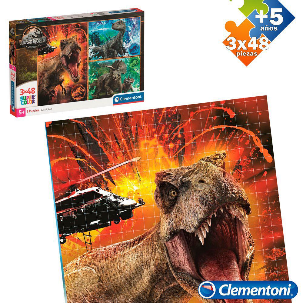 S/3 PUZZLE 3X48 PCS JURASSIC WORLD APTO + 4 AÑOS - CAJA IMPRESA
