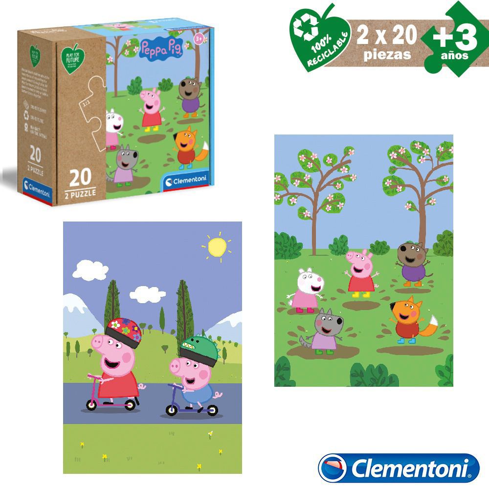 S/2 PUZZLE 2X20 PCS ECO PEPPA PIG FABRICADO CON PAPEL 100% RECICLABLE - CAJA IMPRESA