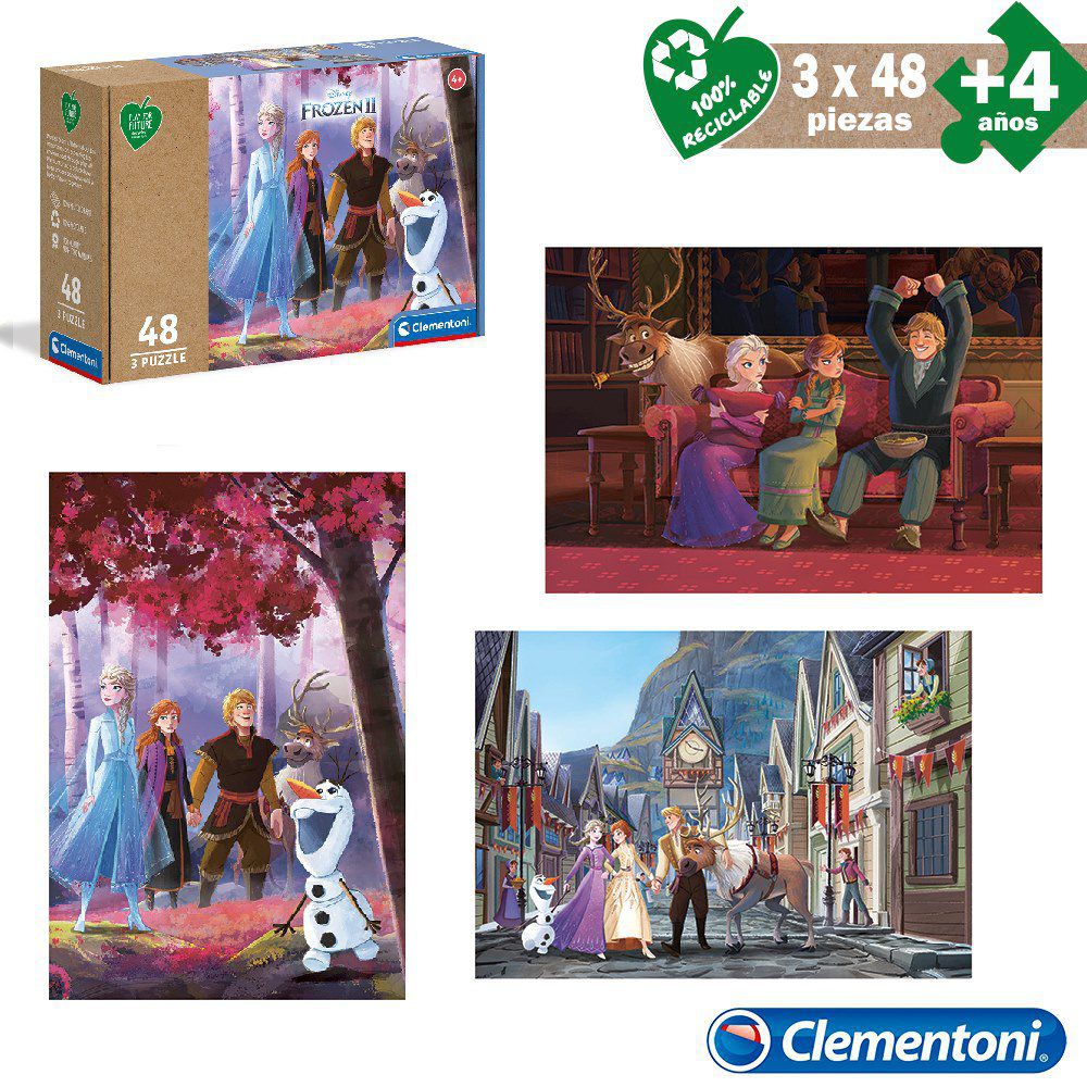S/3 PUZZLE 3X48 PCS ECO FROZEN II FABRICADO CON PAPEL 100% RECICLABLE - CAJA IMPRESA