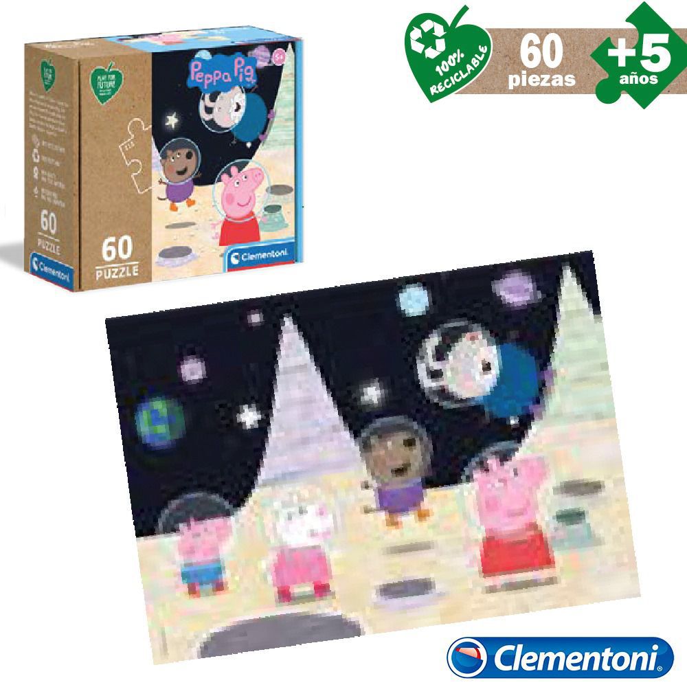 PUZZLE 60 PCS ECO PEPPA PIG FABRICADO CON PAPEL 100% RECICLABLE - CAJA IMPRESA