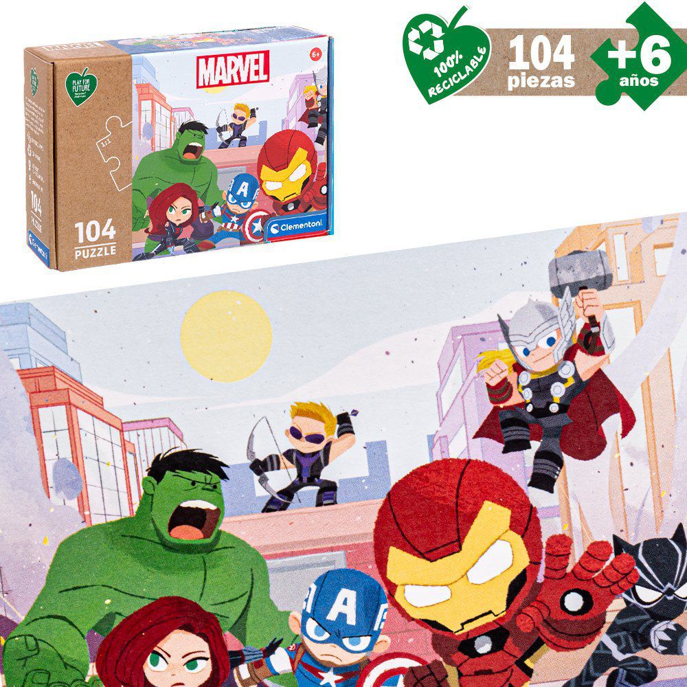 PUZZLE 104 PCS ECO AVENGERS FABRICADO CON PAPEL 100% RECICLABLE - CAJA IMPRESA