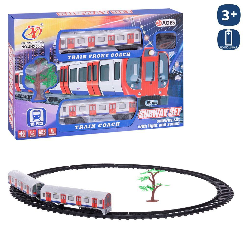 PISTA TREN SUBWAY 70 CM CON LUZ Y MÚSICA. FUNCIONA CON PILAS 3XAA (NO INCLUIDAS). CAJA VENTANA DE 36X6,5X25 CM.