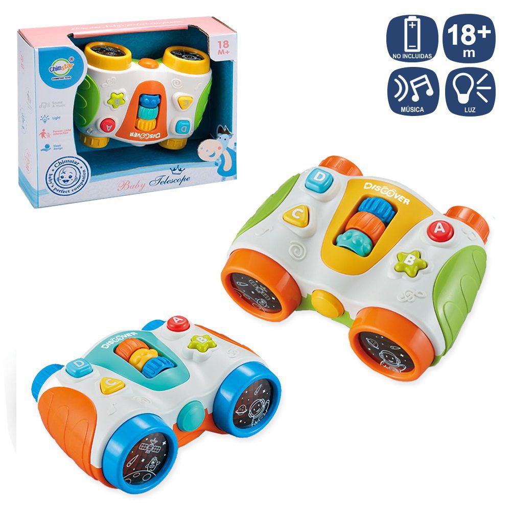 BINOCULAR ACTIVIDADES 2/C 14 X 9,80 X 6,20 CM CON LUZ Y MÚSICA. FUNCIONA CON PILAS 2XAA (NO INCLUIDAS). CAJA ABIERTA DE 19,9X6,4X15,9 CM.
