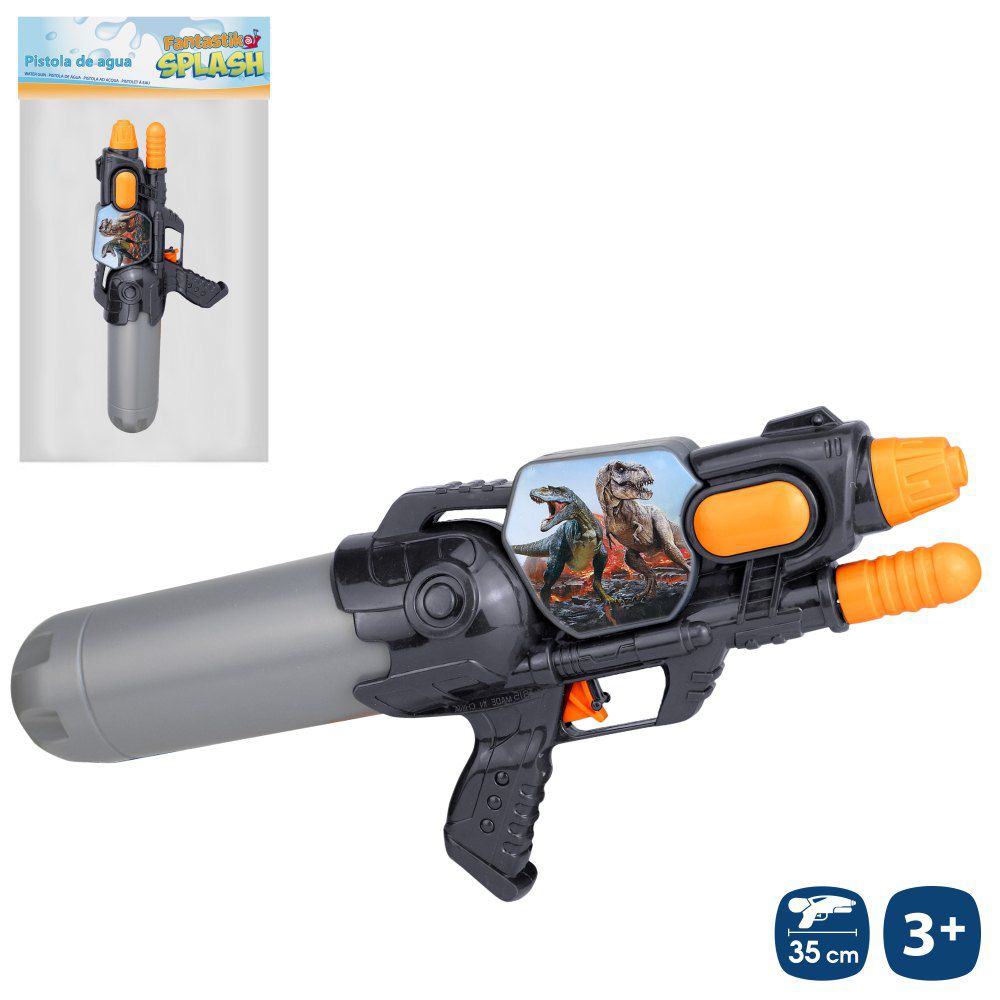 PISTOLA DE AGUA DINOSAURIOS CON CEBADOR 35,50 CM BOLSA PESTAÑA